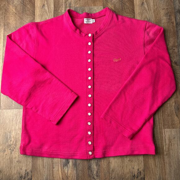 Vintage 80s Guess By Marciano Cardigan Sweater Women's Medium Pink Preppy 4439 - Picture 2 of 16